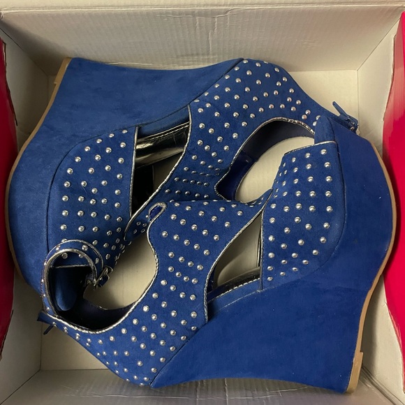 Alba Blue and Silver Wedge Heels with Rhinestone Embellishments - Picture 5 of 7